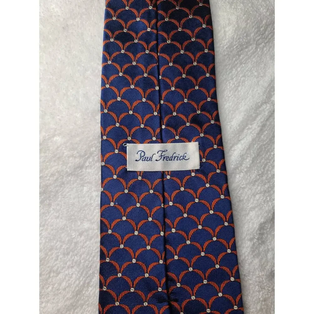 Paul Frederick blue orange scale print Italian silk tie - 58.5